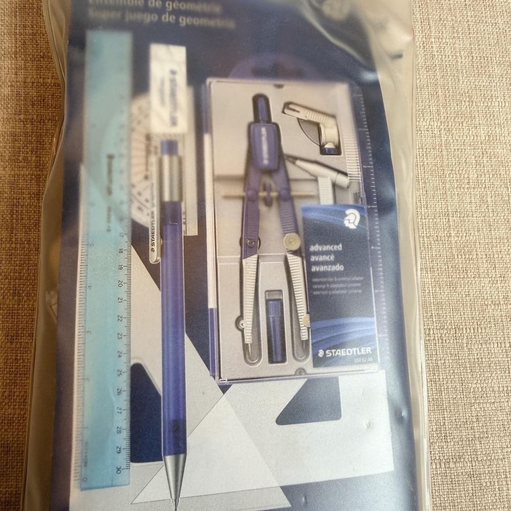 Staedtler Mars Super Math Set 11 Pc Blue Geometry Compass Ruler School Students - Picture 2 of 11